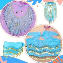 Carnival Night Party Belly Dance Coin Hip Scarf & Tassel Embellished Face Veil For Costume Styling - Multicolor - View 6