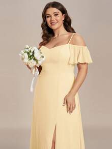 EVERPRETTY Plus Size Elegant Romantic Alluring Off-Shoulder Split Yellow Bridesmaid Dress, Spring/Summer Wedding Guest Dress - Yellow - View 7