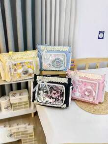 1 Stück Kawaii Spitze Rüschen Dekor Umhängetasche, elegant & raffinierter japanischer Stil, transparente Schicht Dekoration geeignet für Anime/Comic Conventions, große Kapazität Lässig Handtasche mit abnehmbarem verstellbarem Riemen - Gelb - Übersicht 7