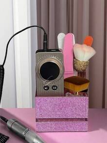 1pc Nail Tool Storage Box, High Capacity, Transparent Material With Glitter Decoration, Luxurious Sparkling Style, Fully Rhinestone Patterned, Square Multilayer 3D Design, With Multiple Tool Slots And Compartments, Suitable For Nail Salon Workbench And Home Manicure Desk - 彩色 - 查看 9