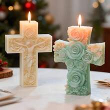1pc European Rose Cross Shaped Candle Silicone Mold, DIY Soap Mold, Wax Melt Tart Mold, Easter Decoration & Handmade Gift - White - View 9