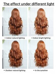 28 Inch Long Brown Synthetic Wig, Middle Part Blonde Curly Hair, Suitable For Women's Daily Wear, Cosplay, Natural And Realistic, Can Be Used For Halloween, Christmas, New Year, Carnival, Music Festivals, Ideal Gift For Girls, Summer Graduation, Holidays, And Perfect For Halloween And Christmas. - 臟橘色 - 查看 9