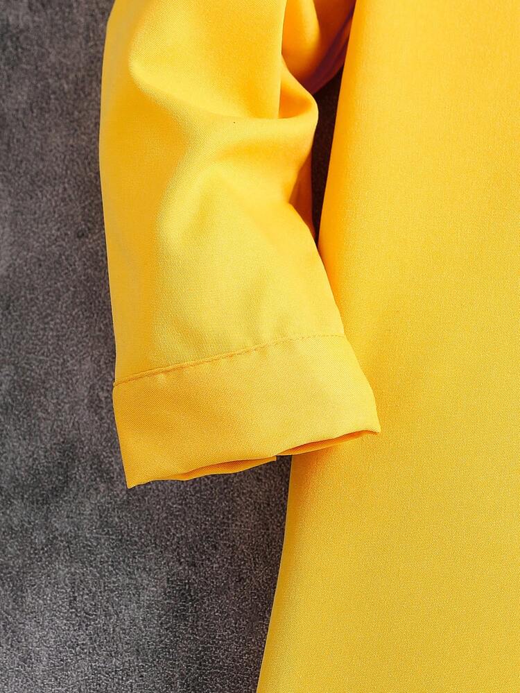 Camisa de manga larga con bolsillo y botones de unicolor para niños, con cuello Mao elegante, adecuada para salidas, fiestas, uniformes escolares en todas las estaciones, Día de San Valentín - Amarillo - Añade 5