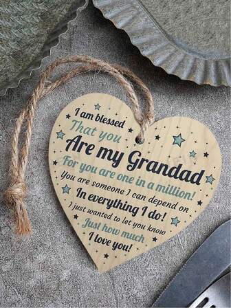 1Pc Warm Gift For Grandad Wooden Hanging Heart Sign, I Am That You Are My Grandad Wood Door Signs For Home Wall Door Decoration, Anniversary Creative Decoration Hanging Ornaments