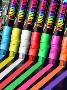 8色液体粉笔笔 - 随机颜色，可水洗湿擦荧光粉笔笔，适用于黑板、黑板标牌、玻璃窗、毕业典礼、学生艺术项目 - 可擦玻璃笔，适用于汽车黑板标牌、玻璃窗、毕业典礼、学生艺术项目 - 可擦玻璃笔 - 彩色 - 查看 7