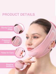 1 Pink V-Shape Facial Contouring Mask Facial Contouring Patch Women's V-Shape Sleep Mask Lifts And Firms The Jawline Facial Slimming Mask Breathable And Comfortable Dual-Lift Compression Facial Mask Suitable For Daily Use Mother's Day Gift - Baby Pink - View 2