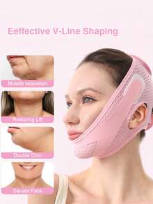 1 Pink V-Shape Facial Contouring Mask Facial Contouring Patch Women's V-Shape Sleep Mask Lifts And Firms The Jawline Facial Slimming Mask Breathable And Comfortable Dual-Lift Compression Facial Mask Suitable For Daily Use Mother's Day Gift - Baby Pink - View 3