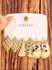 3件套极简流苏C形水滴珠耳环，时尚创意 - 金色 - 查看 8