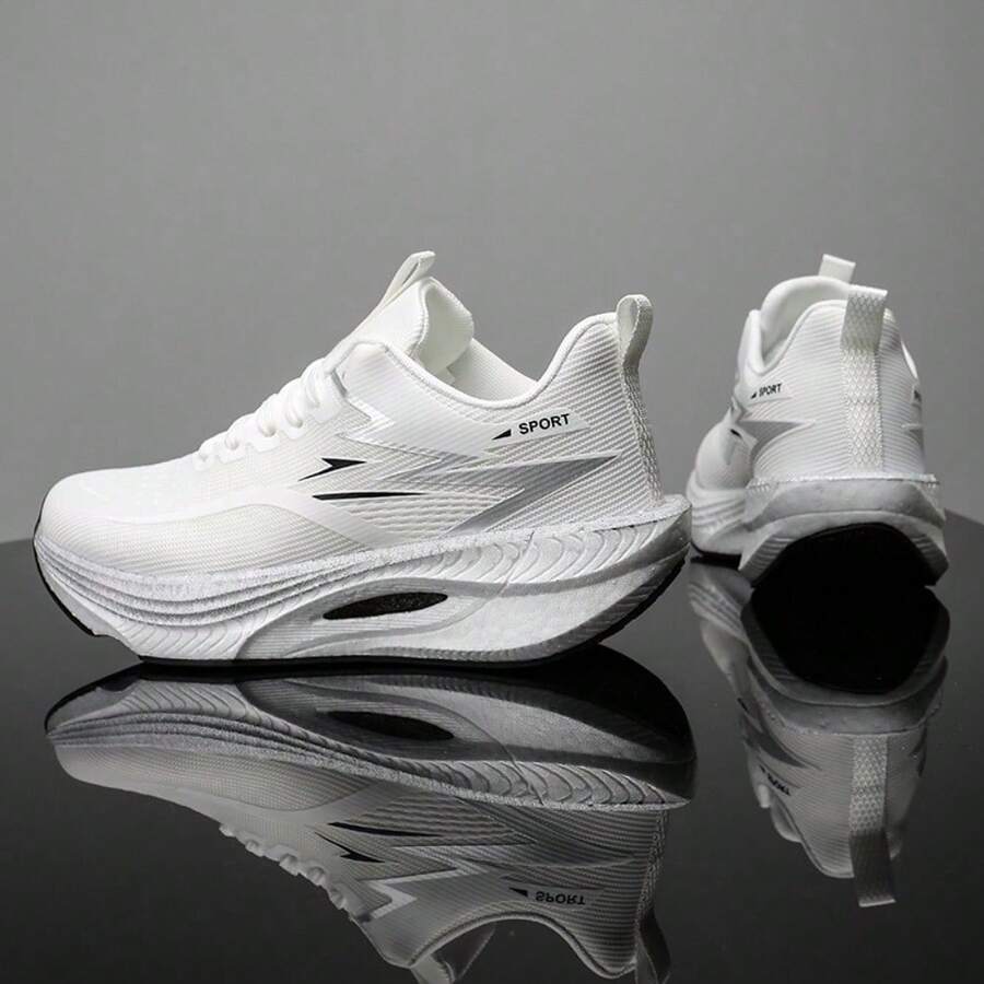 Lightweight Breathable Mesh Unisex Athletic Sneakers, Versatile Running Shoes - White - View 1