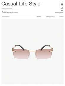 1 PC Men's Vintage Retro Rectangle Rimless Fashion Glasses Protection Copper Temples For Party - Multicolor - View 6