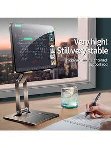 便携式高度可调360°旋转可折叠通用桌面支架，适用于iPad、平板电脑、手机、智能手机 - 坚固的加厚金属支撑杆，稳定耐用，多功能支架，适用于学习、工作、视频通话 - 彩色 - 查看 2