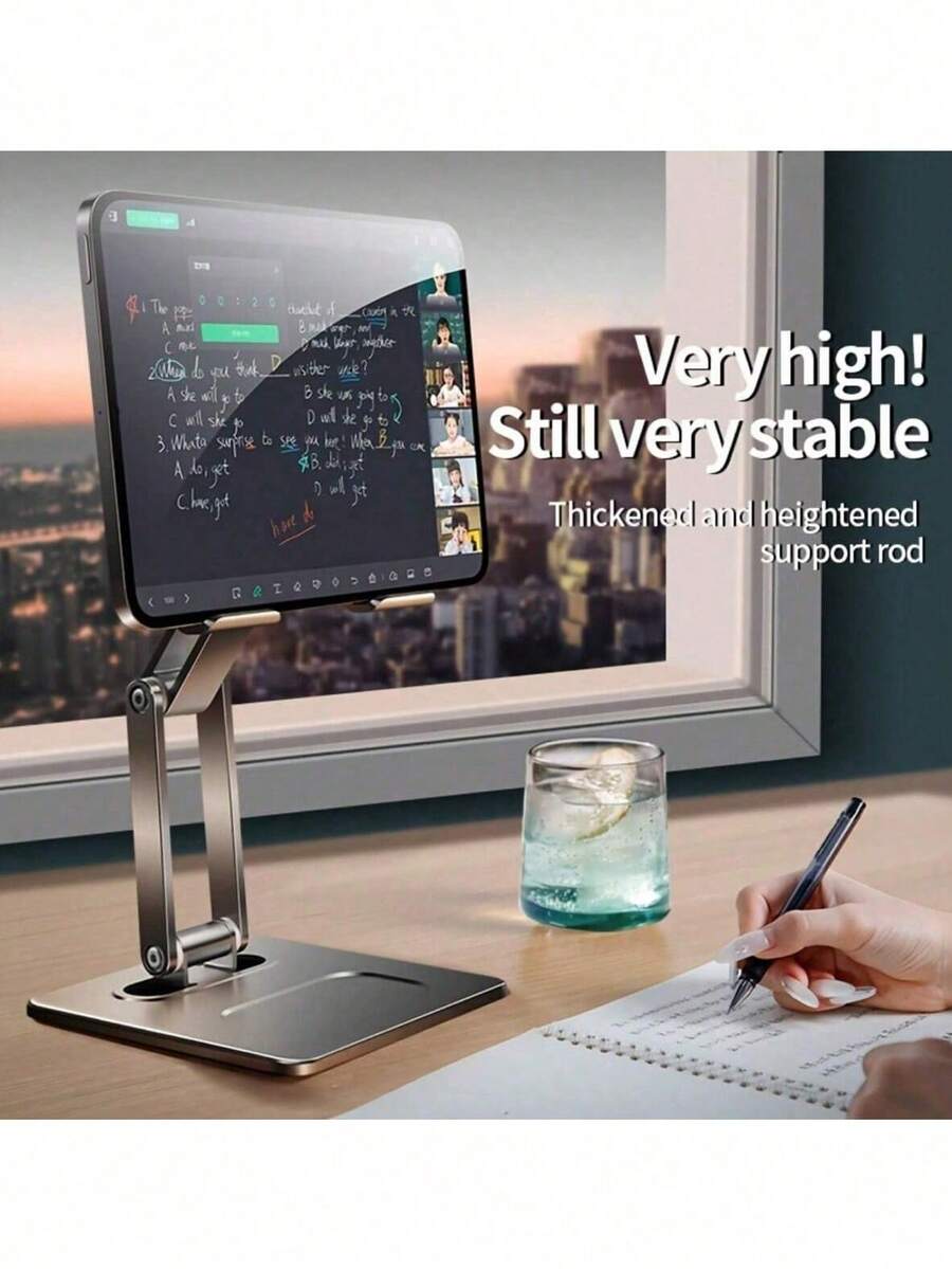 便携式高度可调360°旋转可折叠通用桌面支架，适用于iPad、平板电脑、手机、智能手机 - 坚固的加厚金属支撑杆，稳定耐用，多功能支架，适用于学习、工作、视频通话