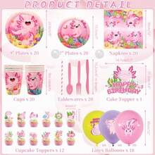 DPink Axolotl Birthday Party Decorations - Axolotl Party Plies Including Banner Plate Cake Topper Cup Napkin Balloon Tablecloth - Serves 20 - 粉色 - 查看 2