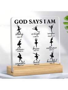 1件，“上帝说我美丽而坚强”，女士和同事桌面装饰，基督教礼物，圣经经文装饰，宗教摆件，基督教励志品