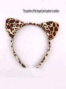 1pc Cute Leopard Print Cat Ear Headband Costume Accessory, Suitable For Halloween Party [Leopard Print Pattern Placement Random] - Multicolor - View 9