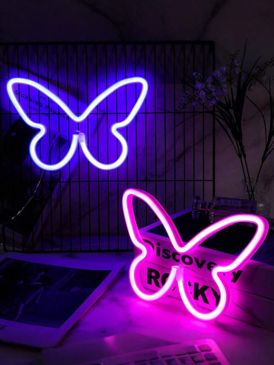 LED Schmetterling Neonlicht, USB/Batterie betrieben, geeignet für Bar, Schlafzimmer, Spielzimmer, Hochzeitsfeier, Wanddekoration, Valentinstag Geschenk - Verschiedenfarbig - Übersicht 1