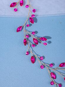 1pc Elegant Crystal Leaf Bridal Hair Accessory,Wedding Hair Accessories - Màu Hồng Tươi - Xem 5