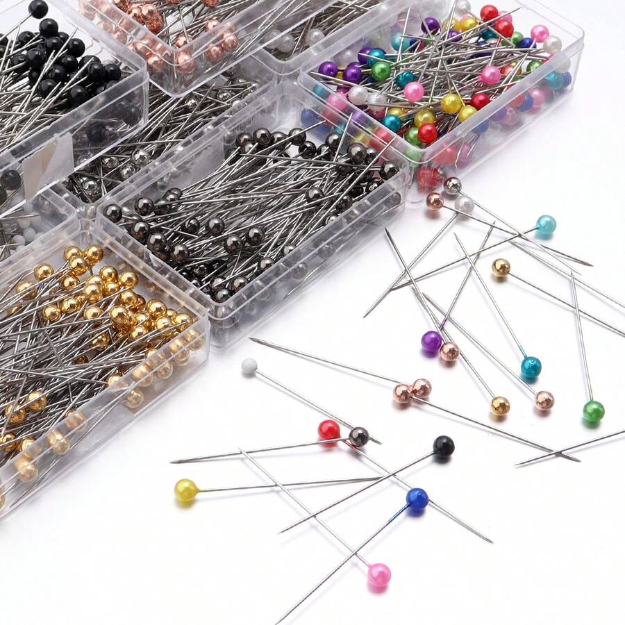 100 piezas/Caja Alfileres de posicionamiento de cabeza de perla de acero inoxidable hechos a mano, juego de alfileres de costura para ropa, bolsos, joyería, manualidades y accesorios DIY