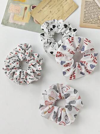 4pcs Heart-Shaped Colorful Hair Ties, Elastic & Non-Damaging Hair Bands For Women, Suitable For Daily Use ,Scrunchies ,Scrunchy Hair Ties