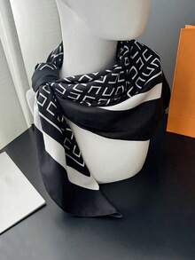 1pc 90*90CM Twill Satin Geometric Pattern Printed Large Square Bandana, Women Fashion Simple Elegant Printed Head Bandana, Casual Commuter Neck Bandana, Travel Sun Protection Decor Neck Gaiter For Dress - 方巾 - 查看 4