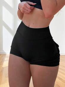 加大码 Y2K 宽腰带健身短裤，带口袋，弹力紧身提臀，健身提臀瑜伽骑行短裤，哥特式服装，万圣节女装