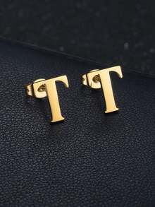 MONALLY 1对18K镀金A-Z字母耳钉，不锈钢材质，低过敏性，优雅日常佩戴饰品，完美礼物 - 耳環 - 查看 22