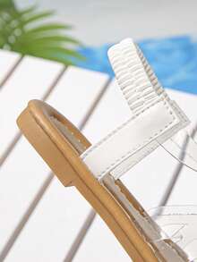 1 par de sandalias planas transparentes con decoración floral brillante y hermosa para niñas, estilo de hadas, muy adecuadas para el uso en verano - transparente - Ver 8