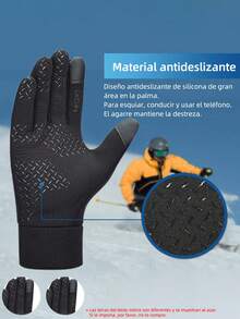 Guantes de ciclismo de invierno, forro de felpa cálido, a prueba de viento e impermeable, antideslizante, compatible con pantalla táctil, guantes deportivos cálidos, agarre de silicona antideslizante, adecuado para ciclismo al aire libre, conducción, accesorios de otoño/invierno, equipo para montar motocicleta - Negro - Ver 5