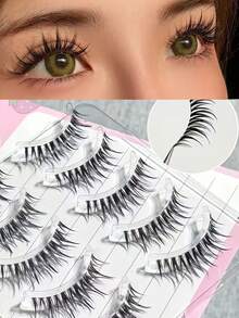 5 perechi de gene false drăguțe și dulci în stil desen animat, efect natural și ochi de pisică, potrivite pentru începători, ușor de purtat, reutilizabile, lungimi mixte 10-15 mm, bucle D și bucle C