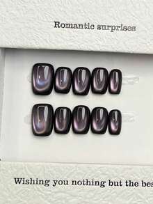 10 miếng dán móng tay acrylic vuông thủ công, tùy chọn độ dài ngắn/trung bình, móng tay màu tím tối giản, móng tay mắt mèo bóng bẩy, móng tay thủ công sang trọng, miếng dán móng tay mùa thu, thẩm mỹ dễ thương, móng tay đa năng, móng giả tự làm, phù hợp cho tiệc tùng, sử dụng hàng ngày, hẹn hò, đi biển, kỳ nghỉ nhiệt đới, có thể tái sử dụng, quà tặng cho phụ nữ và bé gái, dụng cụ làm móng nghệ thuật. - Màu tím - Xem 3