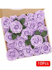 Sztuczne kwiaty 25 szt. Realistyczne pianki sztuczne róże z łodygami do samodzielnego wykonania bukietów ślubnych, centralnych elementów wieczoru panieńskiego, dekoracji stołów imprezowych (bez pudełka, zapakowane w torbę OPP)