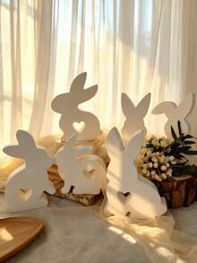 1个/6个装爱心兔子硅胶模具，DIY可爱兔子香薰蜡烛模具，节日家居装饰/礼品摆件环氧树脂模具，工艺品铸造模具，复活节艺术装饰石膏模具 - 白色 - 查看 4