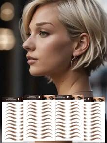 4片装6D眉毛纹身贴纸，情人节眉毛水贴纸，逼真毛发防水眉贴，用于眉形修饰和化妆