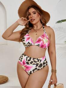 2026 New Plus Size Printed Tie-Front Sexy Bikini Swimsuit