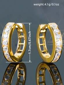 1对女童时尚立方氧化锆耳环，日常配饰，派对首饰，生日礼物 - 金黃色 - 查看 4