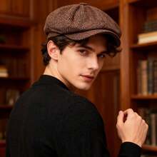 1-3 Pieces Men's Herringbone Flat Newsboy Hat Tweed Newsboy Cap Cabbie Driving Hunting Cap For Men Outdoor Daily Use