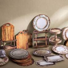 10 buc/pachet vintage Faux farfurie antică peisaj colaj Washi autocolant pachet, farfurie aurită estetică, placă de lemn colaj material decorativ, scrapbooking, autocolante planificator, consumabile papetărie consumabile scrapbooking