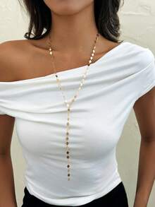 1pc Fashionable Minimalist Geometric Rhombus Luxurious High-End Elegant Sophisticated Creative Versatile Y-Shaped Adjustable Necklace, Suitable For Women For Parties, Romantic Vacations, Dates With Friends, Fashion Shows, Bars, Travels, Daily Office Commute, Vacations, Dancing, Beach Wear - Gold - View 2