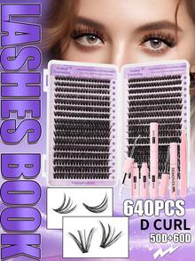640pcs Eyelash Extension Kit - Includes False Lashes, Glue, Makeup Remover, Tweezers And Brush, Easy For Professional And Beginner, Convenient For Home Use. Eyelash Extension Starter Kit: Contains False Lashes, Glue, Makeup Remover And Tools, Allowing You To Easily Create Professional Eyelash Extension Results At Home. - Multicolor - View 7