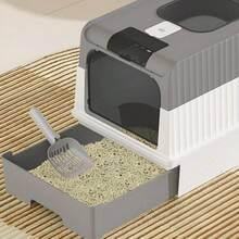 超大可折叠方形猫砂盆，尺寸为 50x35x37 厘米，采用封闭/半封闭设计，可拆卸，防臭且易于清洁，并配有铲子用于收集猫砂。 - 多色 - 查看 4