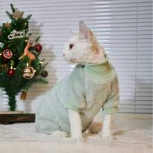 Thick Hairless Cat Clothes, Warm Belly Protective Jumpsuit For Sphynx Cats In Autumn/Winter. Mint Green Faux Lambswool High Collar Cat Outfit, Suitable For Sphynx And Devon Rex Cats. Warm, Skin-Friendly, Non-Stuffy, Cute For Indoor And Outdoor Wear. - Mint Green - View 6