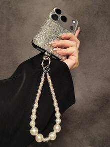 Luxury Silver Sequin Phone Case With Wrist Strap, Compatible With IPhone 17 Pro Max/17 Pro/17 Air/17/16 Pro Max/16 Pro/16/16 Plus/15/15 Pro Max/15 Pro/15 Plus/11/12/13/14 Pro Max/11 Pro/11 Pro Max/12 Pro/12 Pro Max/13 Pro/13 Pro Max/14 Pro/14 Pro Max, Full-Coverage Anti-Fall Hard Shell, Minimalist Creative Design For Women - Silver + Bracelet - View 6