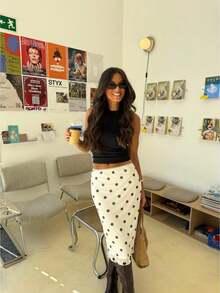 Women's Polka Dots Midi Skirt Low Rise Summer Casual Going Out Skirts - 白色 - 查看 1
