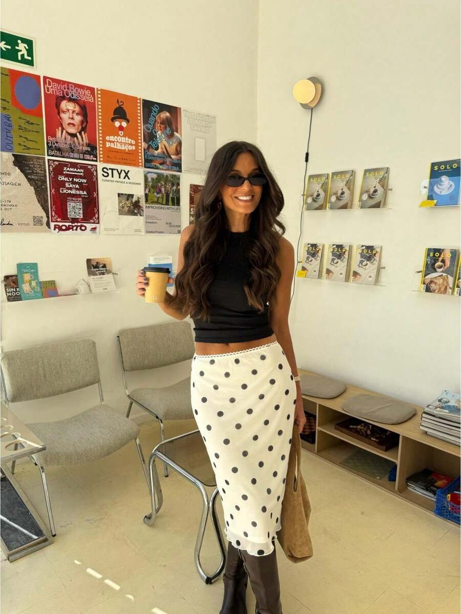 Women's Polka Dots Midi Skirt Low Rise Summer Casual Going Out Skirts - 白色 - 查看 1