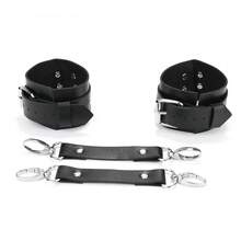 1/2件套真皮性感手铐和脚铐手镯，男女通用角色扮演道具，万圣节 - 黑色 - 查看 2