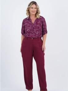 Women's Plus Size 3/4 Sleeve Shirt - Cedar - 酒紅色 - 查看 7