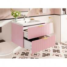Wall-Hung Vanity Unit With A Single Basin And Double Compartment, Made Of Moisture-Resistant MDF, With A Stain-Resistant Ceramic Basin And An Unlacquered Melamine Surface. Space-Saving And Available In Pink.