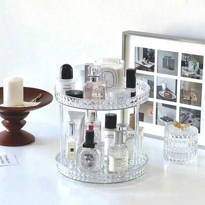 1件装极简高端家居收纳整理旋转展示架，梳妆台化妆品架，浴室台面香水护肤品收纳托盘