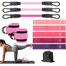 Bandas Elasticas Fitness, Barra de Pilates Multifuncional de 11 Piezas, Bandas de Tobillo para Entrenamiento, Equipo de Ejercicio Glteos para Mujeres Piernas y Glteos - HORA - Ver 2