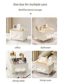 Multi-Functional Remote Control Holder & Tissue Box, With Multiple Storage Compartments - Ideal For Placement On Coffee Tables, Nightstands, Living Rooms And Bathrooms - Space-Saving Design, Suitable For Office Organization, Tissue Box Storage, Office Decor, Office Supplies, Storage Organization, Cute Tissue Box, Compact Design, Lightweight And Durable - Multicolor - View 6
